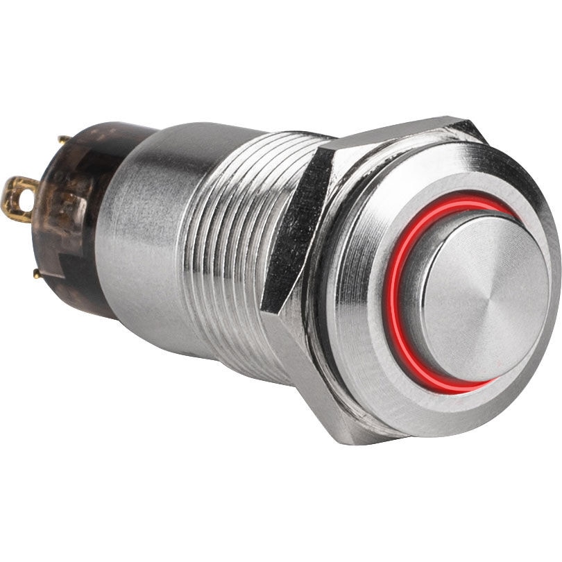 SPST 12mm Stainless Steel Waterproof Raised Push Button Latching Tamper Proof Switch 3V Red Ring 2A 36 VDC